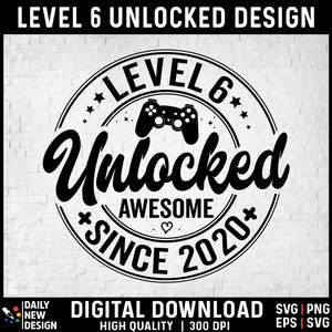 レベル6ロック解除SVG、2020年から素晴らしいSVG、6歳の誕生日プレゼント、ビデオゲーム好きの6歳の誕生日、ゲーム好きの誕生日Tシャツ用PNG