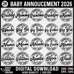Baby Announcement SVG Bundle, Promoted to Mommy Svg Png, Pregnancy Reveal 2026, Mommy est 2026 svg, Coming Soon Svg