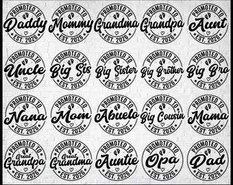 Baby Ankündigung SVG Bundle, gefördert zu Mama SVG Png, Schwangerschaft offenbaren 2026, Mama est 2026 svg, kommen bald svg