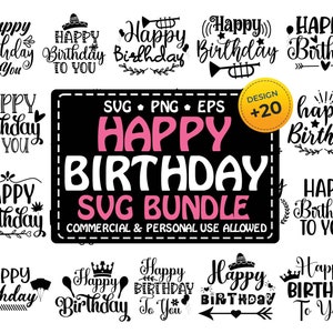 20 Birthday Svg Bundle 2024, Happy Birthday Svg, Birthday Bundle Designs, Birthday Png Dxf, Birthday Party Svg Set, Commercial Use