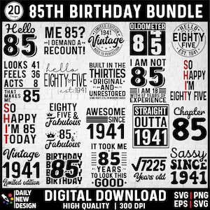 Paquete SVG para el 85.º cumpleaños: diseños vintage de 1941 (descarga digital)
