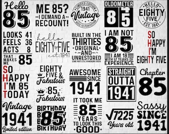 85th Birthday SVG Bundle, Vintage 1941 Designs (Digital Download)