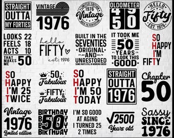 50th Birthday SVG Bundle, Vintage 1976 Designs (Digital Download)