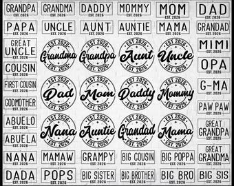 45 Familie Est 2026 svg, Daddy Est 2026 svg, Ankündigung svg, Familie Est svg, Schwangerschaft offenbaren für Großeltern, Familie passende Hemden Png