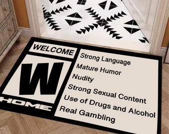 Personalized ESRB Rating 6 Labels Gaming Doormat with Unique Design & No-Skid Backing for Housewarming Gift or Entryway Decor