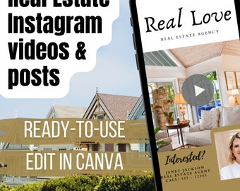 Real Estate Templates Bundle for Canva | Instagram posts + Story videos | Editable Real Estate Template