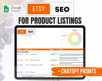 Etsy SEO & Listing optimization Checklist and Guide | Explore Our Etsy SEO Spreadseet Tool with ChatGPT Prompts | Google sheets checklist