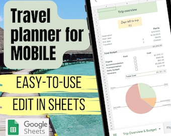 Travel Planner Digital: Vacation Budget, Itinerary, Organizer, Daily Budget | Holiday Planner in Google Sheets for Phone | Instant Download