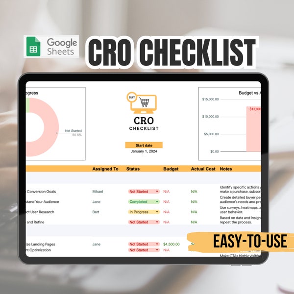 Professionelle CRO Checkliste & Planer 2024 | Steigern Sie noch heute die Konversionsraten Ihrer Website und Ihres E-Shops | Einfache Handhabung | Google Sheets Vorlage