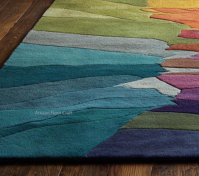 Modern Abstract Hand Tufted Wool Rug With Multicolor Gradient Design ...