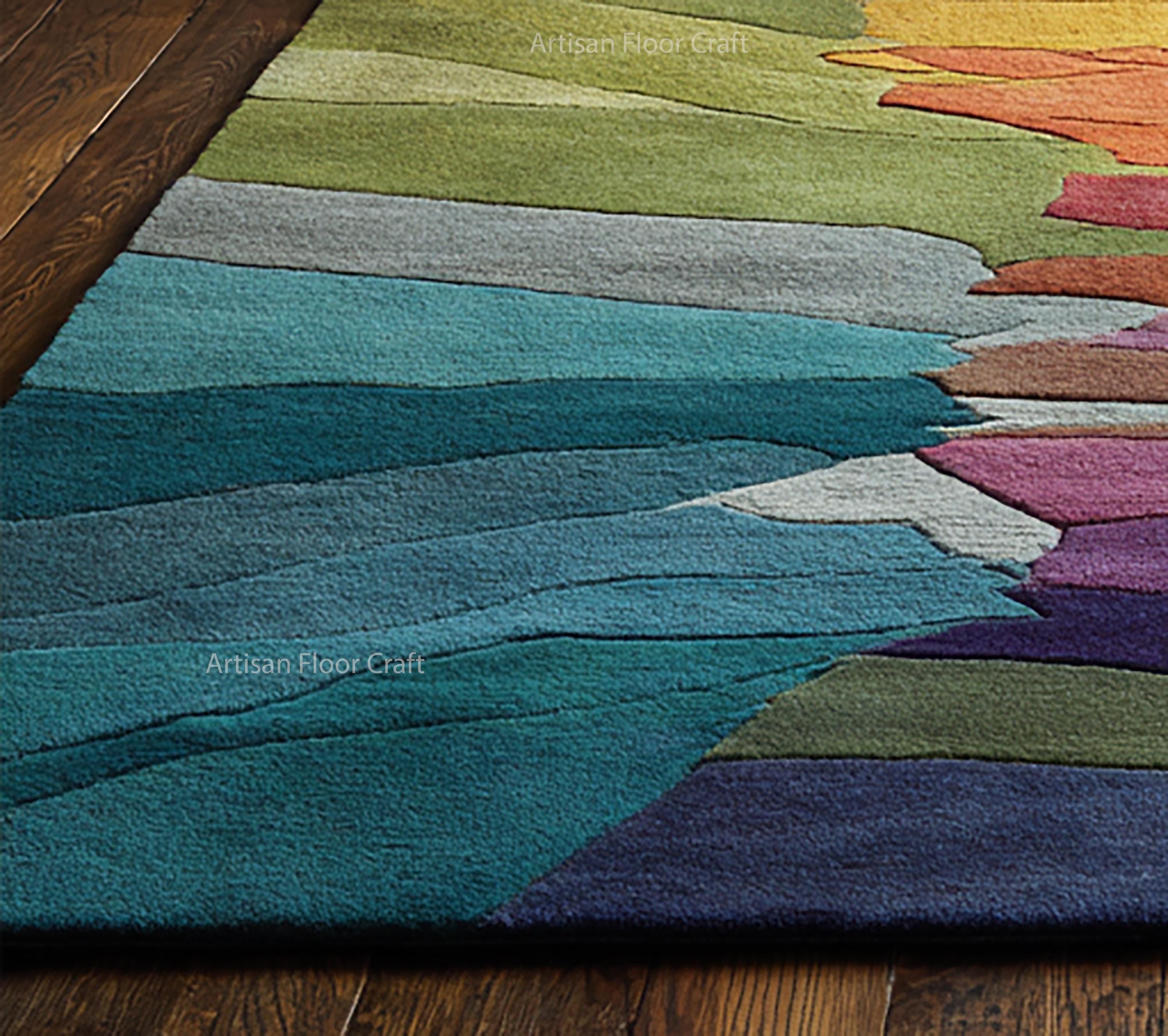 Modern Abstract Hand Tufted Wool Rug With Multicolor Gradient Design ...
