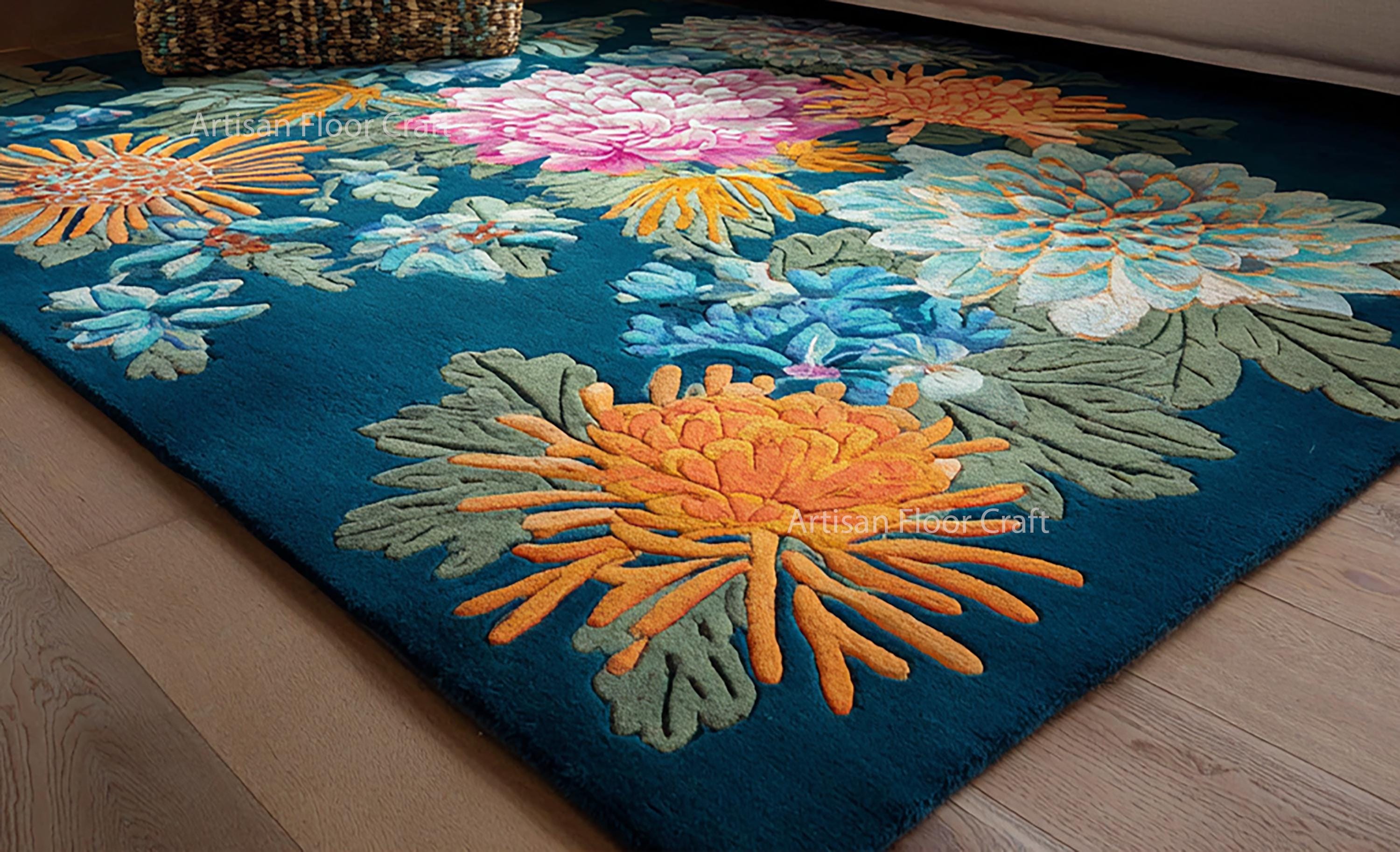Hand Tufted Floral Wool Rug in Blue With Multicolor Flowers – Modern ...