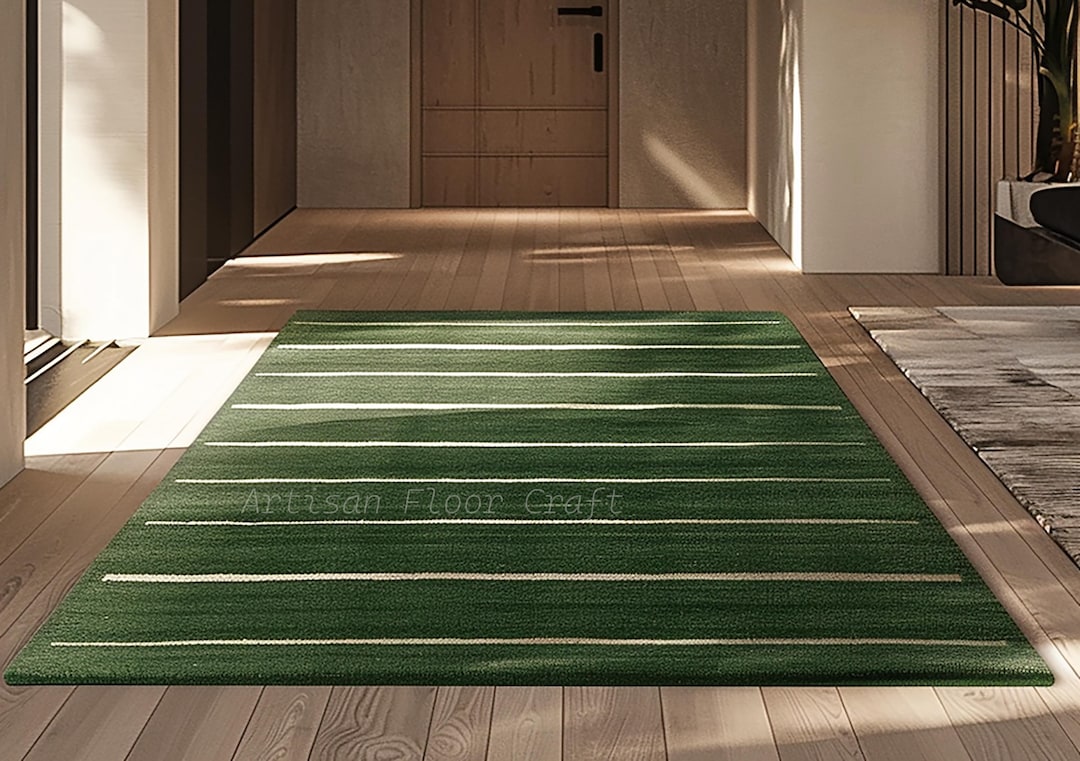 Floral Green and White Pattern Hand Tufted Wool Rug, Traditional Design ...