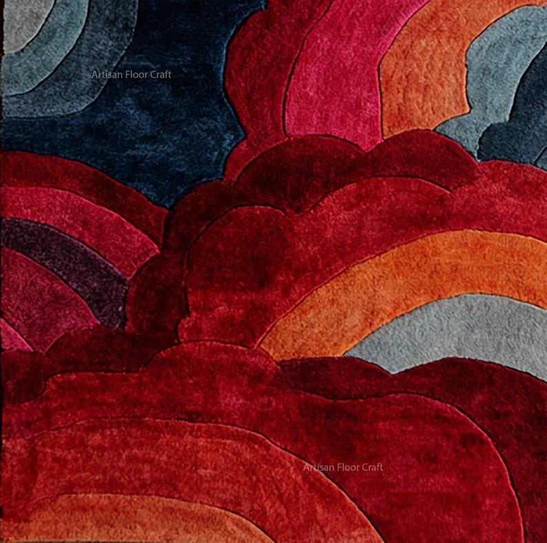 Modern Abstract Hand Tufted Wool Rug, Multicolor Rainbow Pattern ...