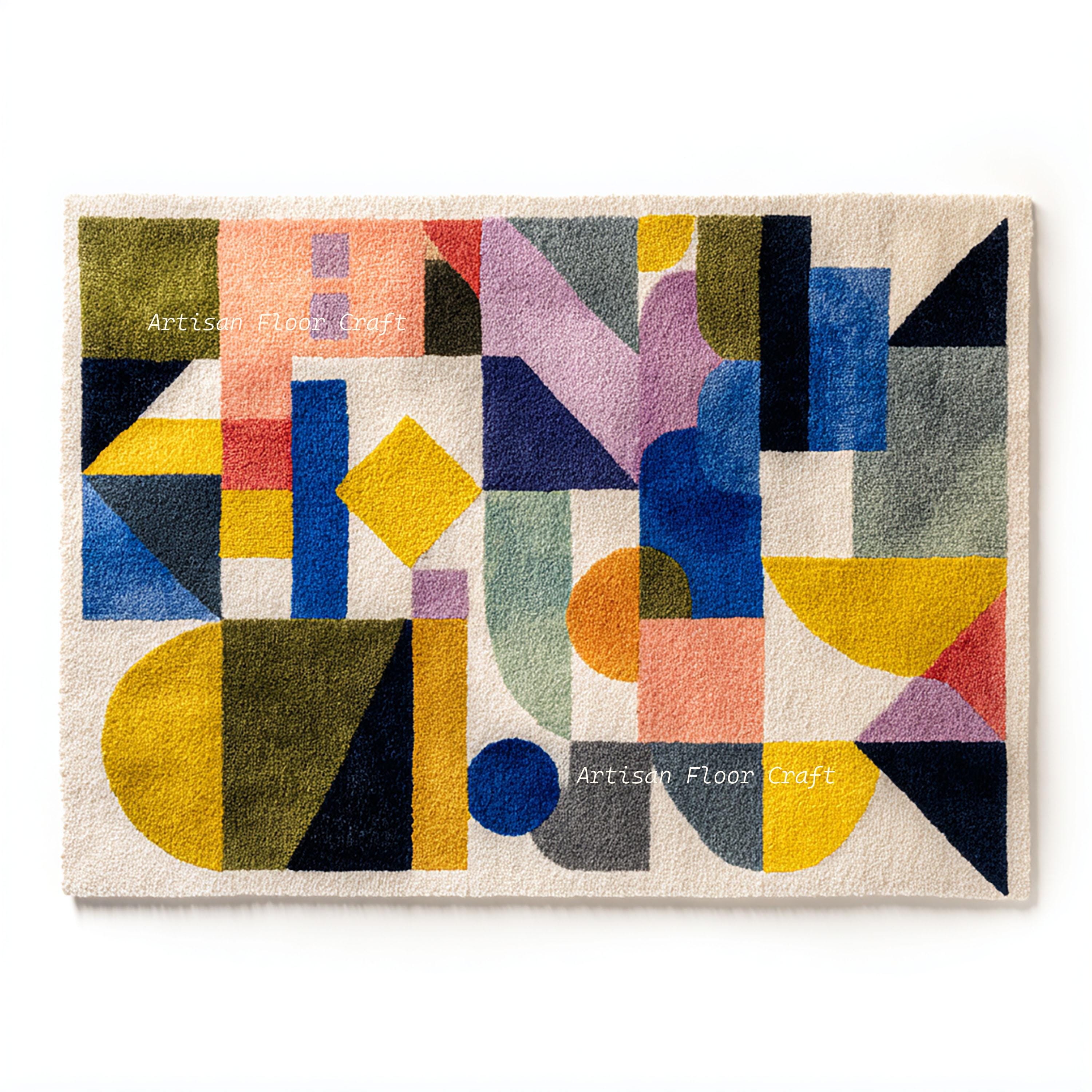 Modern Abstract Hand Tufted Wool Rug With Bold Geometric Shapes in ...