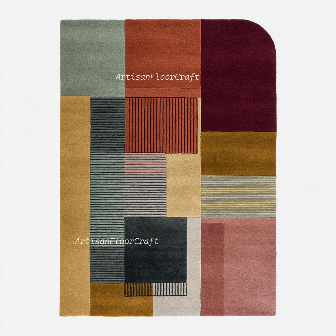 Modern Geometric Area Rug, Hand Tufted Wool Carpet, Abstract Color ...