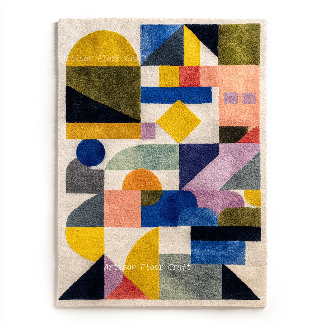 Modern Abstract Hand Tufted Wool Rug With Bold Geometric Shapes in ...