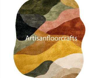 Artisan Floor Craft Hand-Tufted 3D Topographic Rose Rug: Organic Scalloped Edge Modern Plush Area Rug in Burgundy, Mauve, Plum & Soft Cream.