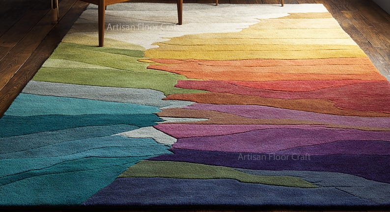 Colours Rug Digital Modern Abstract Hand Tufted Wool Rug With Multicolor Gradient Design ...