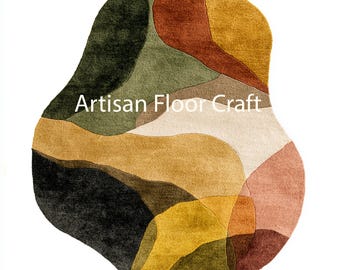 Artisan Floor Craft 3D Hand-Tufted Topographic Rug: Luxury Organic Abstract Area Rug with Sculpted Multi-Tone Gradients & Scalloped Edges.
