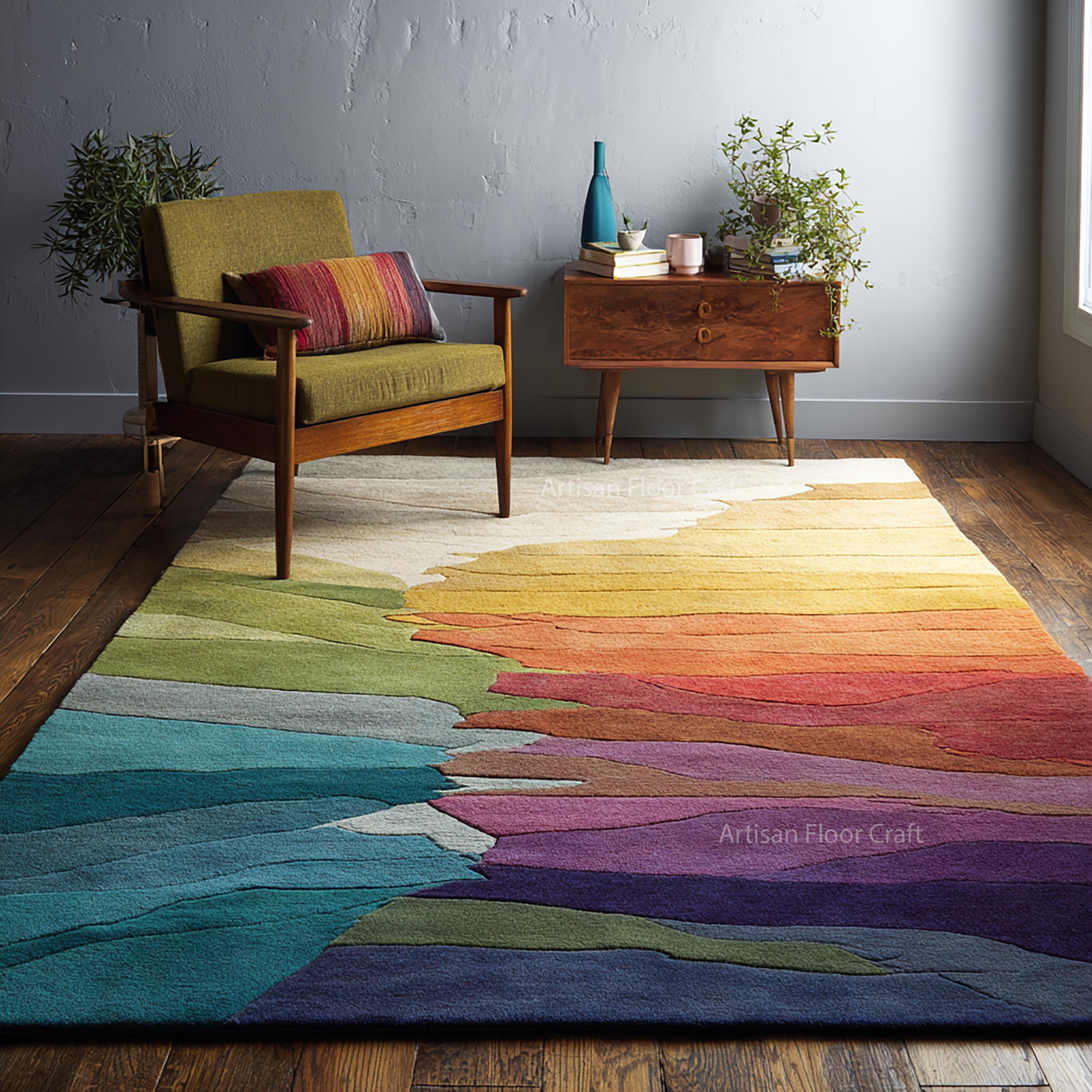 Modern Abstract Hand Tufted Wool Rug With Multicolor Gradient Design ...