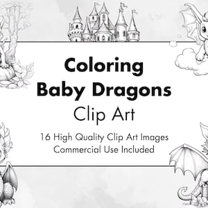 Colorear Baby Dragons Clipart - 16 Alta Calidad - Fondo Blanco y Transparente - Imágenes para colorear - Descarga Digital - Uso Comercial imagen 1
