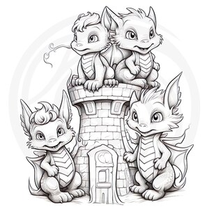 Colorear Baby Dragons Clipart - 16 Alta Calidad - Fondo Blanco y Transparente - Imágenes para colorear - Descarga Digital - Uso Comercial imagen 9