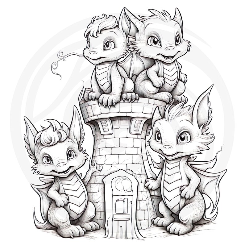 Colorear Baby Dragons Clipart - 16 Alta Calidad - Fondo Blanco y Transparente - Imágenes para colorear - Descarga Digital - Uso Comercial imagen 9