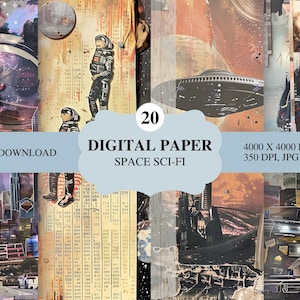 Sci-Fi Space Collage Paper Pack, 20 JPGs, Star Fantasy Junk Journal Kit, Planet Scrapbooking Paper Craft, Digital Download, Commercial Use