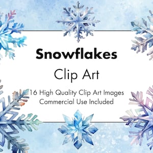 Snowflakes Clipart- 16 High Quality PNGs - White and Transparent Background -Watercolor Illustration - Digital Download - For Commercial Use