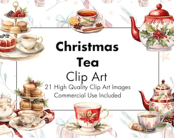 Weihnachtstee Clipart - 21 hochwertige JPGs - weißer & transparenter Hintergrund - Aquarell Illustration - Digital Download - Kommerzielle Nutzung