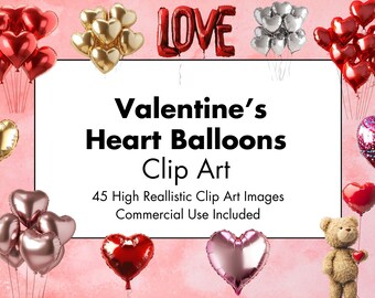 Imágenes prediseñadas de globos de San Valentín - 45 JPG de alta calidad - Fondo blanco y transparente - Imágenes realistas - Descargar - Uso comercial