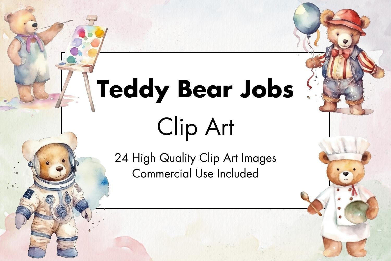 Teddy Bear Job Clipart 24 High Quality Jpgs White & Etsy