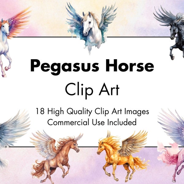 Pegasus Horses Clipart- 18 High Quality JPGs - White & Transparent Background - Watercolor Illustration - Digital Download - Commercial Use