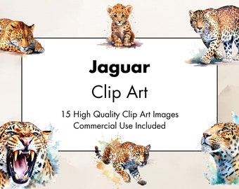 Jaguar Clipart - 15 High Quality JPGs - White & Transparent Background - Watercolor Illustration- Digital Download - Commercial Use