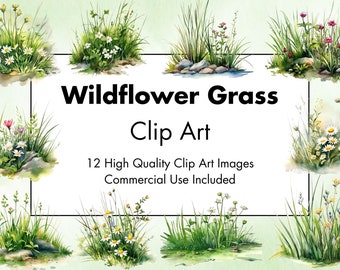 Wildflower Grass Clipart - 12 hochwertige - weiß & transparenter Hintergrund - Aquarell Illustration - digitaler Download - kommerzielle Nutzung