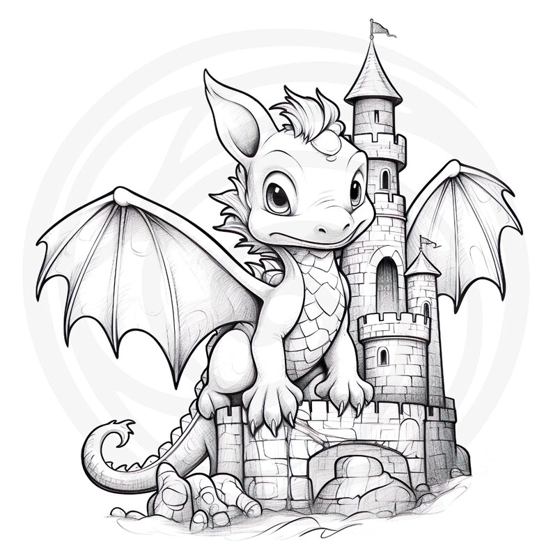 Colorear Baby Dragons Clipart - 16 Alta Calidad - Fondo Blanco y Transparente - Imágenes para colorear - Descarga Digital - Uso Comercial imagen 6