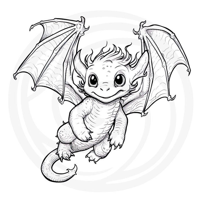 Colorear Baby Dragons Clipart - 16 Alta Calidad - Fondo Blanco y Transparente - Imágenes para colorear - Descarga Digital - Uso Comercial imagen 8