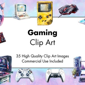 Gaming Clipart - 35 hochwertige Grafiken - weißer & transparenter Hintergrund - Aquarell-Illustration - Digital Download - Kommerzielle Nutzung