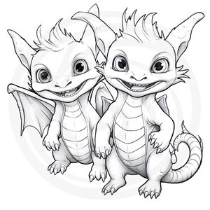 Colorear Baby Dragons Clipart - 16 Alta Calidad - Fondo Blanco y Transparente - Imágenes para colorear - Descarga Digital - Uso Comercial imagen 3