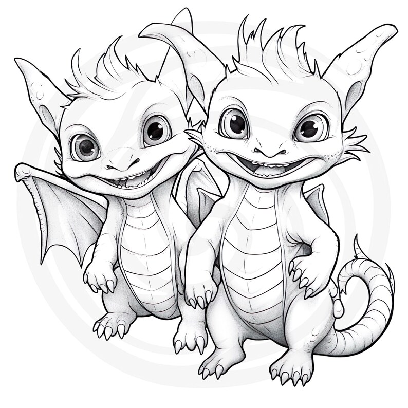 Colorear Baby Dragons Clipart - 16 Alta Calidad - Fondo Blanco y Transparente - Imágenes para colorear - Descarga Digital - Uso Comercial imagen 3