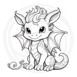 Colorear Baby Dragons Clipart - 16 Alta Calidad - Fondo Blanco y Transparente - Imágenes para colorear - Descarga Digital - Uso Comercial imagen 4