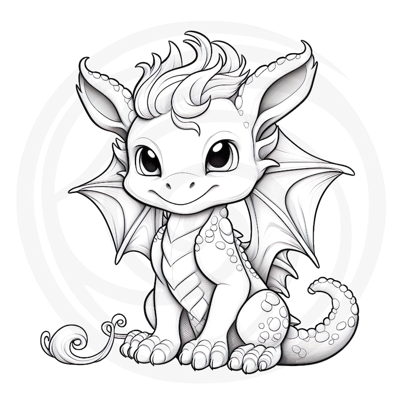Colorear Baby Dragons Clipart - 16 Alta Calidad - Fondo Blanco y Transparente - Imágenes para colorear - Descarga Digital - Uso Comercial imagen 4
