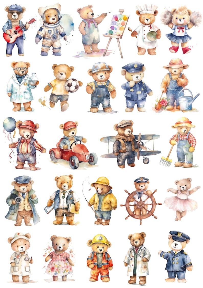 Teddy Bear Job Clipart 24 High Quality Jpgs White & Etsy