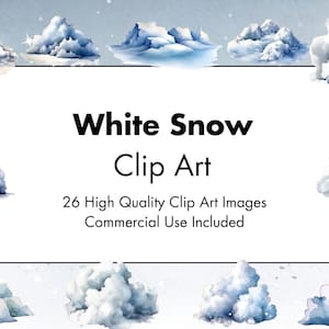 Clipart de taches de neige blanche - 26 PNG de haute qualité - fond blanc et transparent - Illustration aquarelle - pour un usage commercial