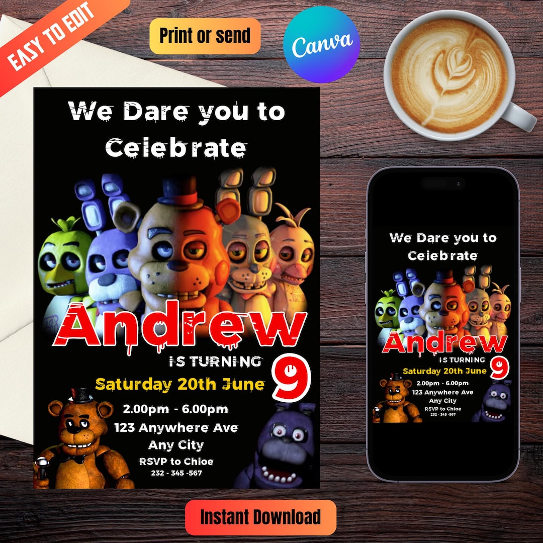 Personalised Five Nights at Freddy's Invitation Chalkboard FNAF ...