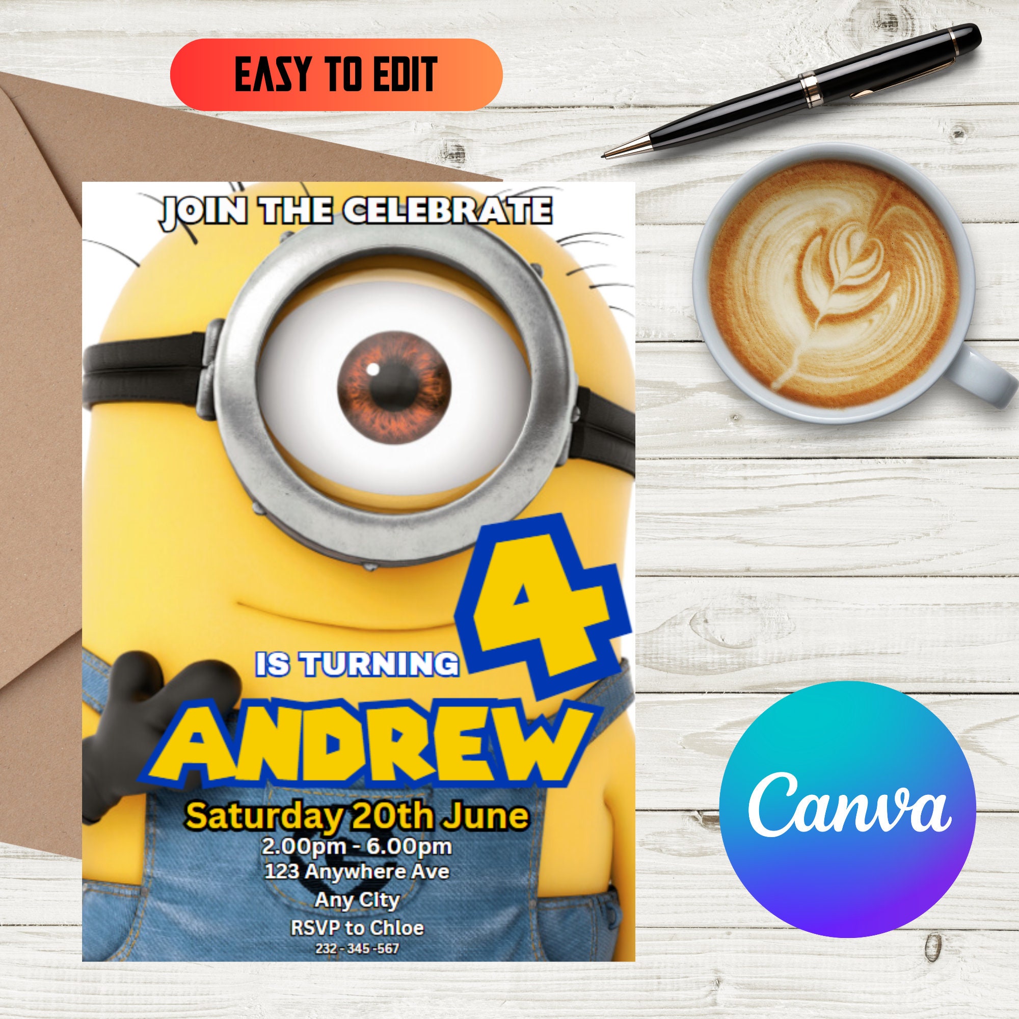 Editable Minions Stuart Birthday Party Invitation Minions Etsy Editable Minions Stuart Birthday Party Invitation Minions Etsy