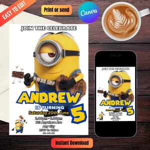 Minions Stuart Birthday Party Invitation Editable, Minions Party E-Invitation, Printable Birthday Party Invitation, Instant Download