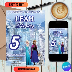 Editable Frozen Elsa, Anna and Olaf Children&#39;s Party Invitations - Customise Your Invitations