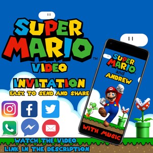 Super Mario Video-verjaardagsuitnodiging | Een magische kinderfeestuitnodiging | Deel op sociale media in een handomdraai!